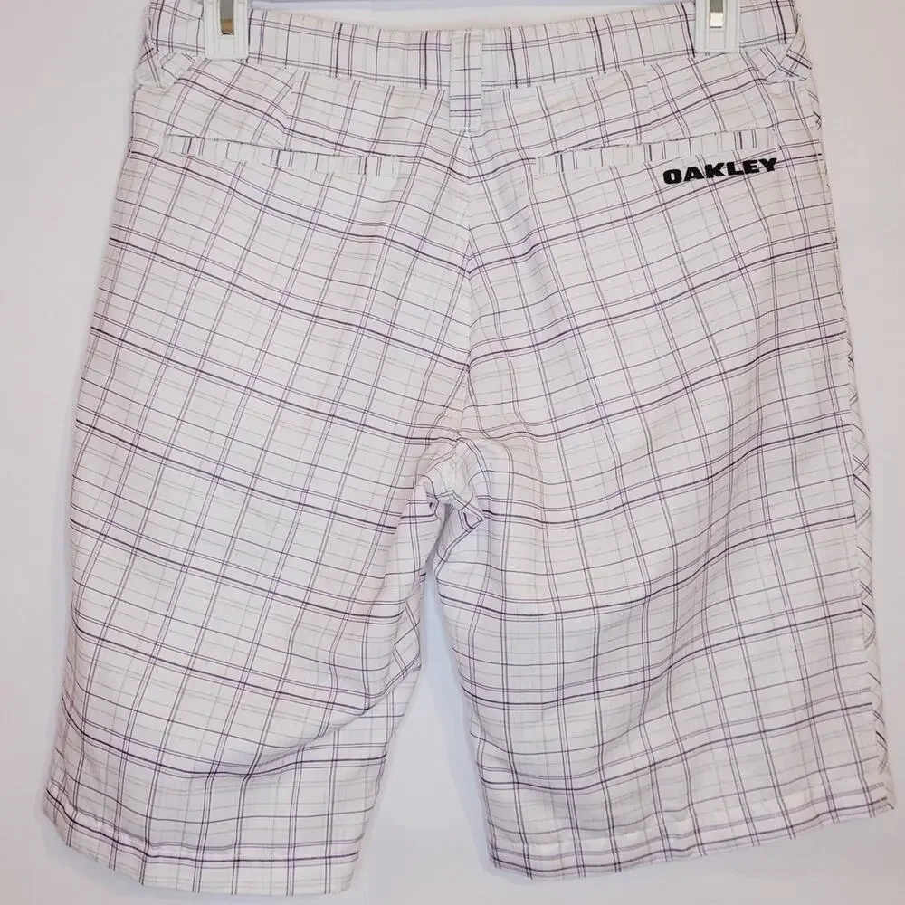 Vintage Oakley white and purple plaid board shorts Size 32 Surfer Retro Beachy